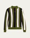 Zankov Men's Vertical Block Stripe Polo Sweater In Tobacco
