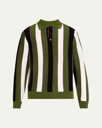 Zankov Men's Vertical Block Stripe Polo Sweater In Tobacco