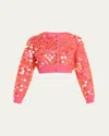 Zankov Mina Sequined Wool Cropped Cardigan In Peony