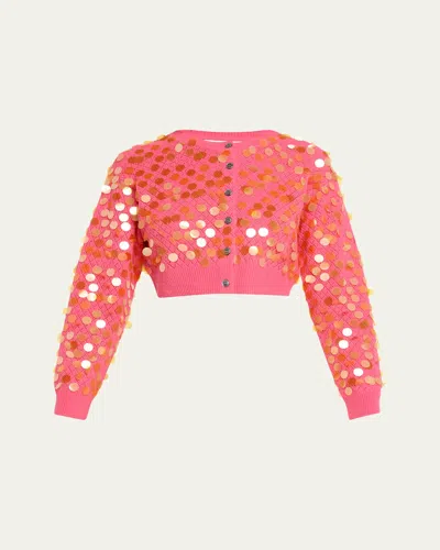 Zankov Mina Sequined Wool Cropped Cardigan In Peony