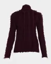 Zankov Nico Fringe Stripe Merino Wool Turtleneck Sweater In Brown