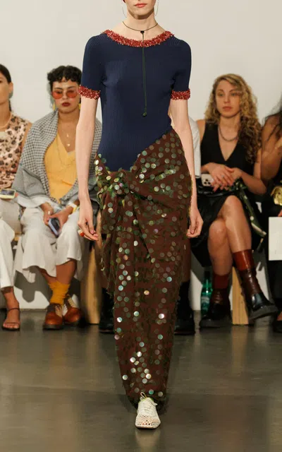 Zankov Nomi Embellished Maxi Skirt In Brown