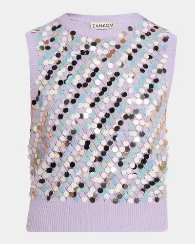 Zankov Oliver Sequined Wool-cashmere Pointelle Sleeveless Sweater In Multi