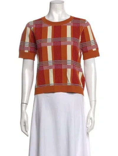 Pre-owned Zankov Plaid Print Crew Neck Top In Orange