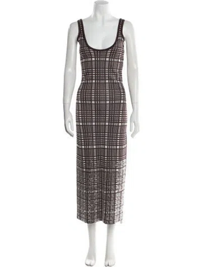 Pre-owned Zankov Plaid Print Long Dress In Brown