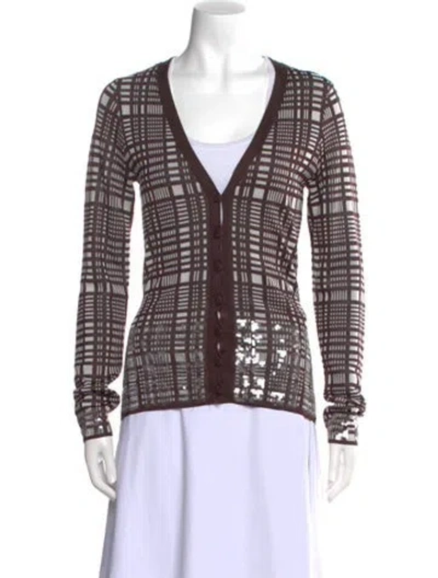 Pre-owned Zankov Plaid Print V-neck Sweater In Brown