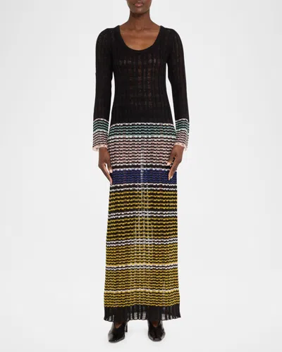 Zankov Raina Stripe Wool Maxi Dress In Black Multi | ModeSens