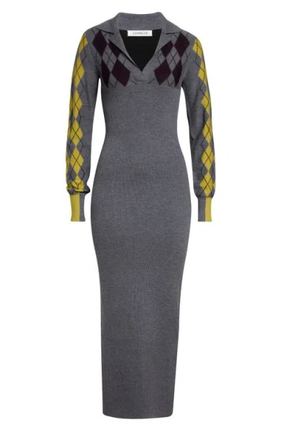 Zankov Raisa Long Sleeve Merino Wool Polo Maxi Dress In Gray