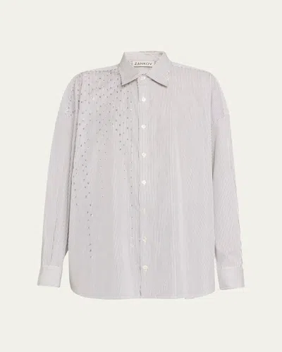 Zankov Raiven Paillette Striped Button-down Shirt In White