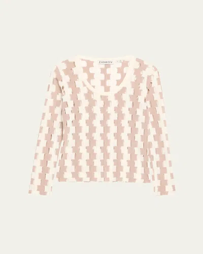Zankov Rita Abstract Merino Wool Top In Beige/white