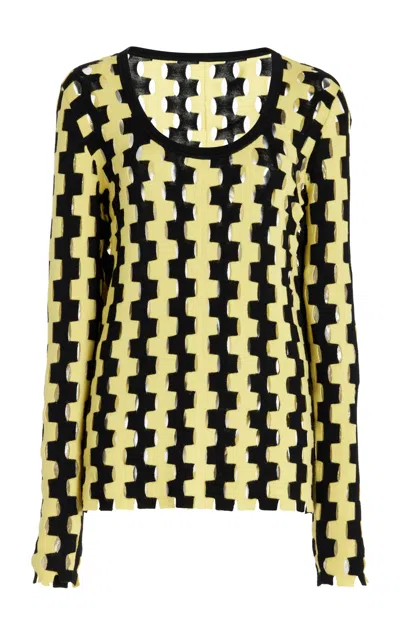 Zankov Rita Perforated Intarsia-knit Wool Top In Yellow