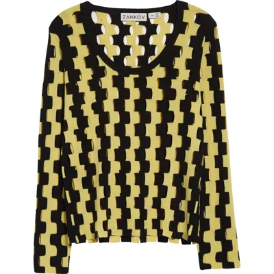Zankov Rita Puzzle Intarsia Cutout Merino Wool Sweater In Chrysanthemum/black