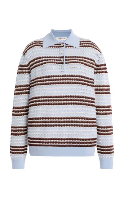 Zankov Ryan Pointelle Striped Wool Top In Multi