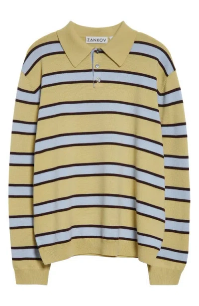 Zankov Ryan Stripe Merino Wool Polo Sweater In Chrysanthemum Multi
