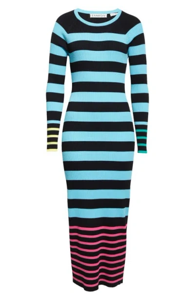 Zankov Sam Long Sleeve Rib Sweater Dress In Multi