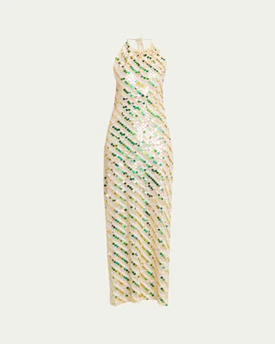 Zankov Sequined Halter Column Maxi Dress In Multi