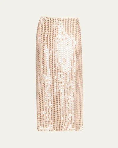 Zankov Sequined Silk Maxi Skirt In Gold