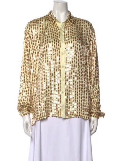 Pre-owned Zankov Silk Patterned Top In Yellow