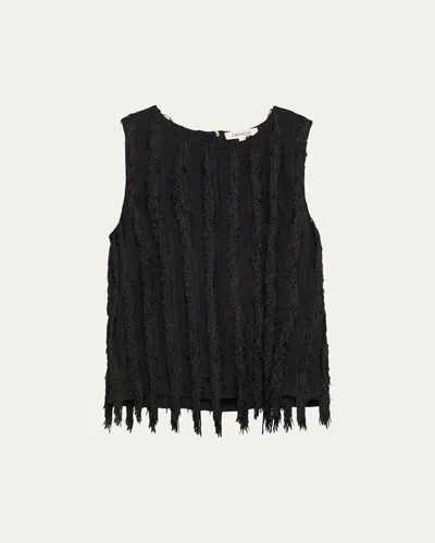 Zankov Sleeveless Fringe Stripe Top In Black