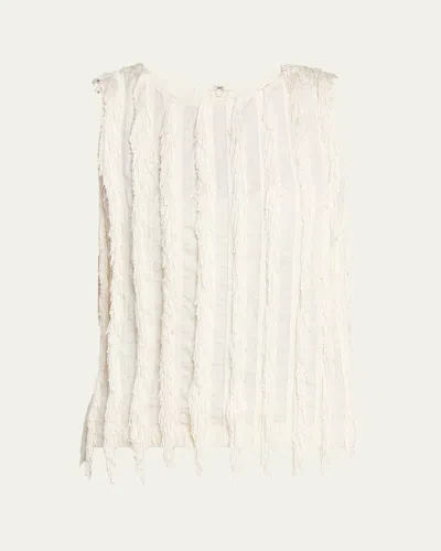 Zankov Sleeveless Fringe Stripe Top In White