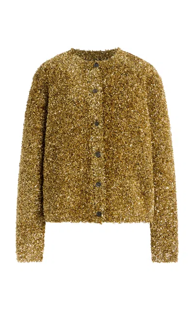 Zankov Stanley Metallic-knit Cardigan In Gold