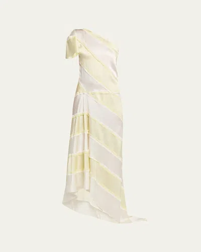 Zankov Striped Asymmetric Silk One-shoulder Maxi Dress In White