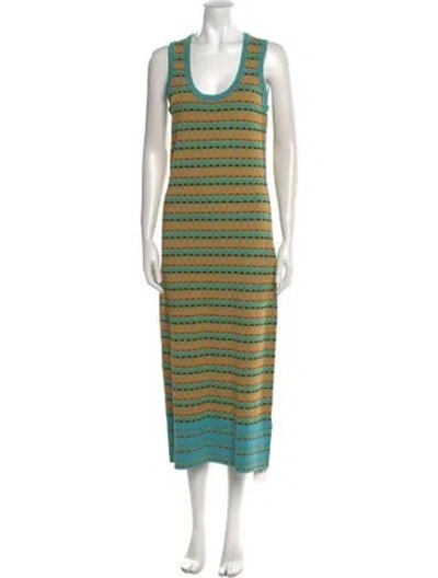 Pre-owned Zankov Striped Long Dress In Green