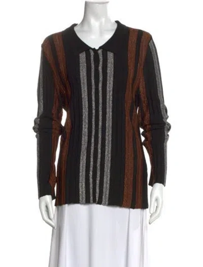 Pre-owned Zankov Striped Long Sleeve Polo In Black
