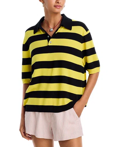 Zankov Striped Merino Wool Polo Shirt In Canary Yellow/bumble Bee