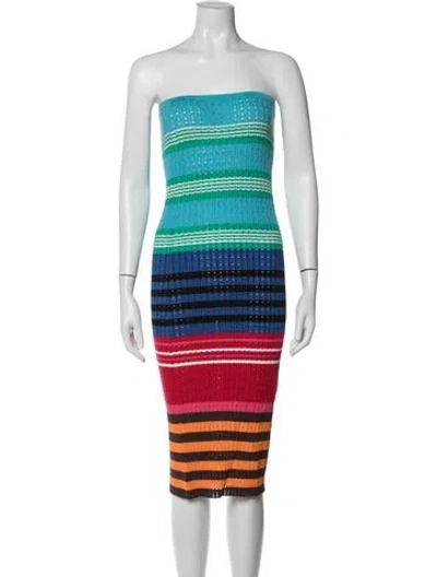 Pre-owned Zankov Striped Midi Length Dress In Blue