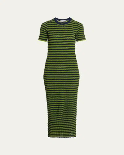 Zankov Striped Popcorn Knit Short-sleeve Maxi Dress In Green