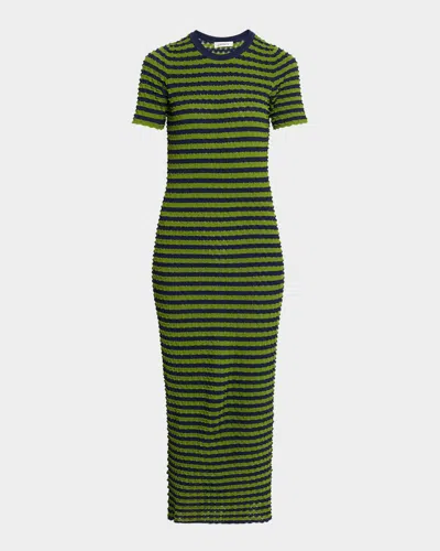 Zankov Striped Popcorn Knit Short-sleeve Maxi Dress