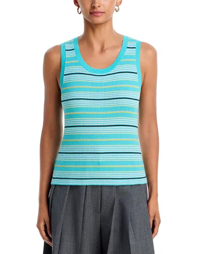 Zankov Striped Ribbed Knit Wool Top In Blue