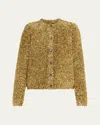 Zankov Sydney Textured Metallic Crewneck Cardigan In Gold