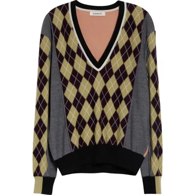 Zankov Teddy Colorblock Argyle Merino Wool Sweater In Multi