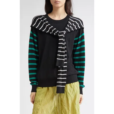 Zankov Theodore Stripe Merino Wool Sweater With Stripe Scarf Detail In Black Multi