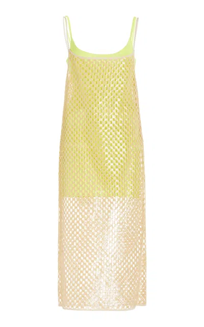 Zankov Victoire Micro Sequined Mesh Midi Dress In Yellow