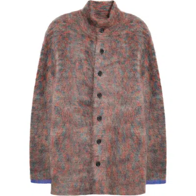 Zankov Walker Oversize Alpaca & Mohair Blend Mock Neck Cardigan In Space Die