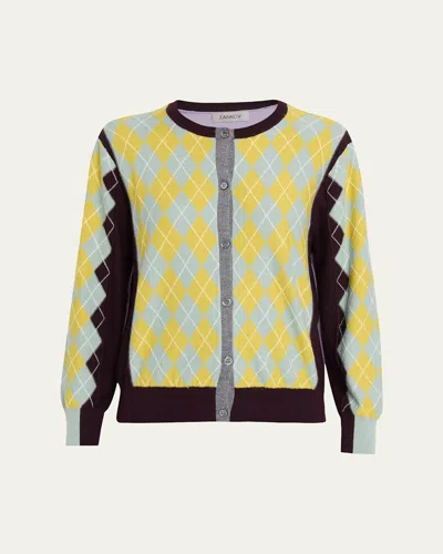 Zankov William Wool Argyle Colorblock Cardigan In Lemon Multi