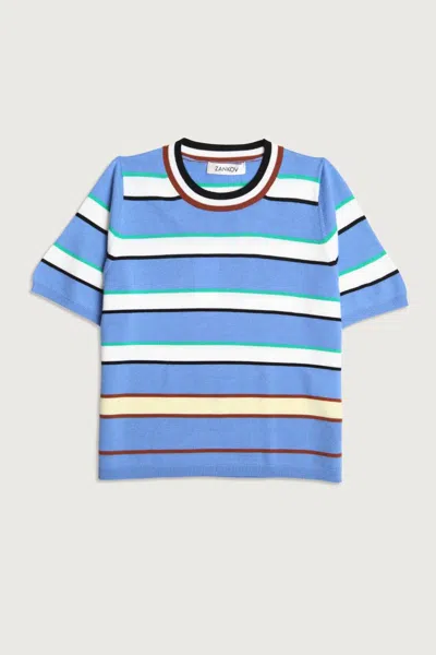 Zankov Women's Benji Merino Striped Short Sleeve Top In Hyacinth In Blue