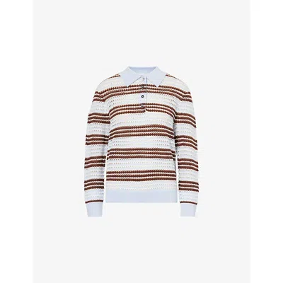 Zankov Womens Baby Blue Ryan Striped Crochet-knit Wool Polo Top In Multi