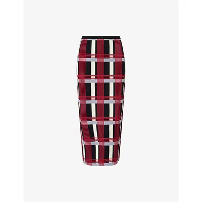 Zankov Womens Black Alina Checked Stretch-woven Maxi Skirt In Multi