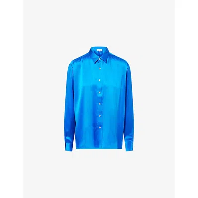 Zankov Womens Cobalt Jimmy Long-sleeves Silk Shirt In Blue