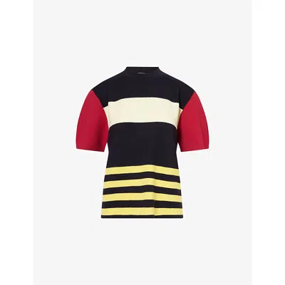 Zankov Womens Ink Multi Dumas Contrast-stripe Wool-blend Top Xs In White