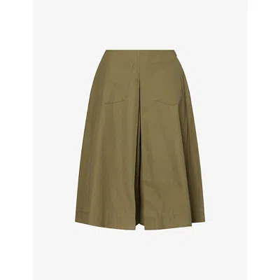 Zankov Womens Leaf Louise Pleated Cotton Shorts In Green
