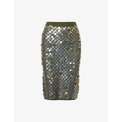 Zankov Womens Olive Matteo Sequinned Wool And Cashmere-blend Midi Skirt In Multi
