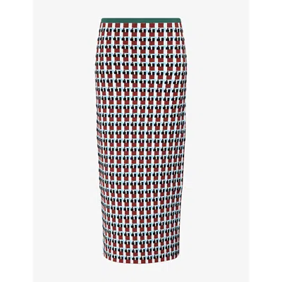 Zankov Womens Raven Geometric-pattern Jersey Midi Skirt Suede Multi