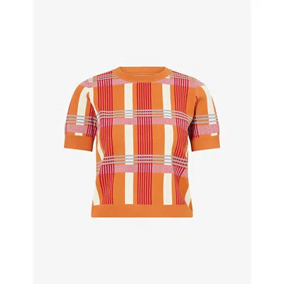 Zankov Womens Rust Leo Checked Stretch-knit Top In Orange