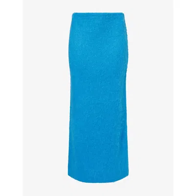 Zankov Womens  Delphine Side-split Wool-blend Maxi Skirt In Athletic Blue