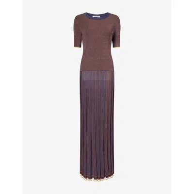 Zankov Womens  Gago Pleated Knitted Maxi Dress In Brown Midnight Multi
